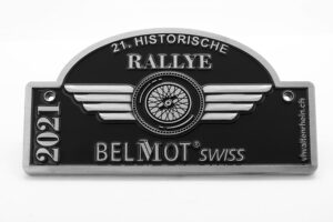 Oldtimerplakette geprägt silber schwarz