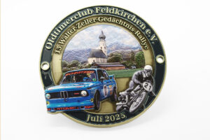 Oldtimerplakette geprägt 3D mit Farbdruck